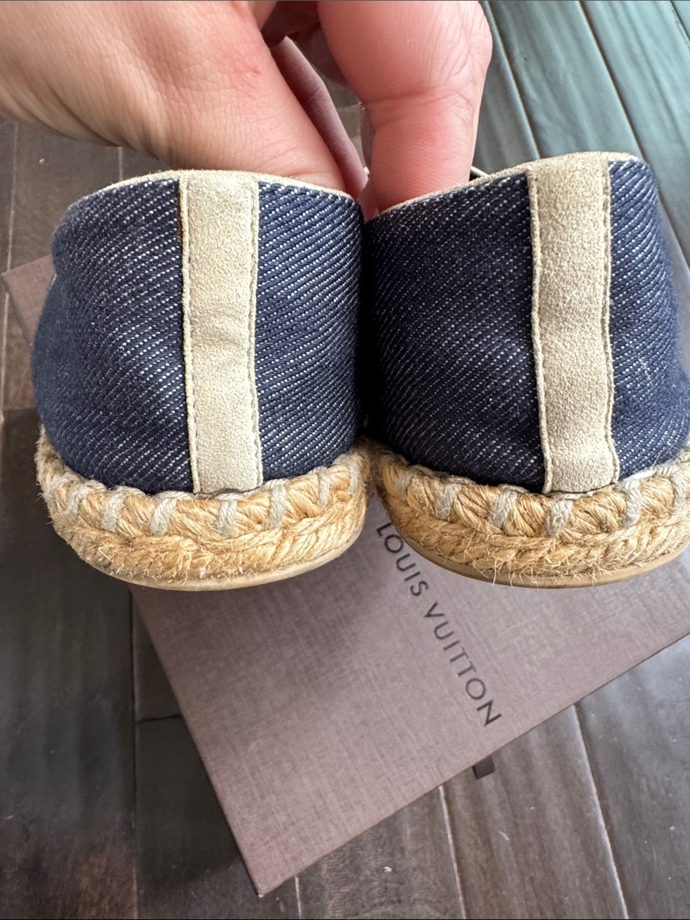 Women Louis Vuitton LV Logo Canvas Espadrilles Flats Shoes Navy Red White 37 - Picture 6 of 9